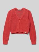 Garcia Regular Fit Strickjacke mit Lochmuster in Hellrot, Größe 140