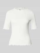 Tom Tailor Denim Slim Fit T-Shirt mit Stehkragen in Offwhite, Größe L