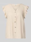 B.Young Regular Fit Bluse aus Leinen-Viskose-Mix mit Rüschen in Beige,...