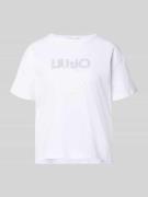 Liu Jo White T-Shirt mit Label-Stitching und Ziersteinbesatz in Weiss,...
