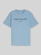 Tom Tailor Regular Fit T-Shirt mit Label-Schriftzug in Rauchblau, Größ...