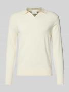 Profuomo Slim Fit Poloshirt mit V-Ausschnitt in Offwhite, Größe XL