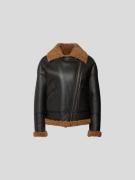 Yves Salomon Lederjacke mit Fellbesatz in Dunkelbraun, Größe XS/S