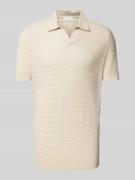 Profuomo Slim Fit Poloshirt mit V-Ausschnitt in Offwhite, Größe XL