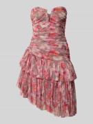 LACE & BEADS Knielanges Cocktailkleid im Stufen-Look in Pink, Größe L