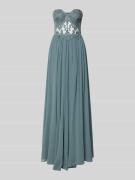 Mascara Abendkleid mit Spitze und Gehschlitz in Oliv, Größe 32