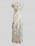 Lauren Ralph Lauren Abendkleid mit Volants in Beige, Größe 38