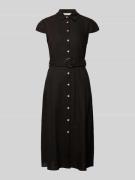 Apricot Hemdblusenkleid mit Leinen-Anteil und Gürtel in Black, Größe L