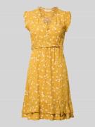 Apricot Minikleid aus Viskose mit Bindegürtel und Kappärmeln in DUNKEL...