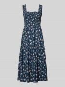 Apricot Midikleid mit Rüschen und Karree-Ausschnitt in Marine, Größe L