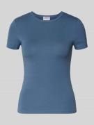 Jake*s Casual T-Shirt mit Feinripp und Rundhalsausschnitt in Jeansblau...