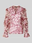 Oui Bluse mit Rüschenärmeln und Schlüsselloch-Ausschnitt in Rot Melang...