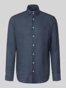 Christian Berg Men Regular Fit Leinenhemd mit Kentkragen in Jeansblau,...