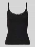 REVIEW Slim Fit Top mit Spitzenbesatz Modell 'Ajour' in Black, Größe L