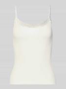 REVIEW Slim Fit Top mit Spitzenbesatz Modell 'Ajour' in Weiss, Größe L