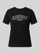 Guess Activewear T-Shirt aus Viskose-Elasthan-Mix mit Logo in Black, G...