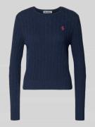 REVIEW Strickpullover mit Zopfmuster und Label-Stitching in Dunkelblau...