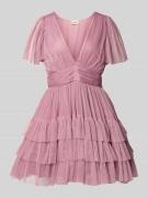 LACE & BEADS Cocktailkleid mit tiefem V-Ausschnitt in Rose, Größe L
