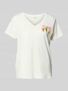 Milano Italy T-Shirt mit Motiv-Print und V-Ausschnitt in Offwhite, Grö...