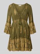 Apricot Minikleid aus Viskose-Mix mit Schnürung in Khaki, Größe L