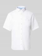 Fynch-Hatton Regular Fit Leinenhemd mit Button-Down-Kragen in Weiss, G...
