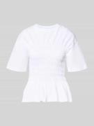 Jake*s Casual T-Shirt mit Smok-Details und Rundhalsausschnitt in Weiss...