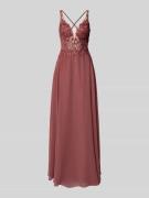 Luxuar Abendkleid mit Spitze und Strasssteinbesatz in Hellrot, Größe 3...