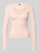 Gina Tricot Longsleeve mit V-Ausschnitt und Spitze in Rosa, Größe L