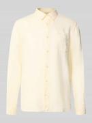 Guess Regular Fit Leinenhemd mit Kentkragen und Brusttasche in Hellgel...