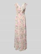 Swing Abendkleid mit Volantsaum und V-Ausschnitt in Rose, Größe 32