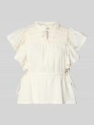 YAS Bluse mit Serafino-Kragen und Schnürung Modell 'LURA' in Offwhite,...