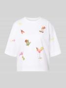 Marc Cain T-Shirt mit Motiv-Stitchings in Weiss, Größe 34