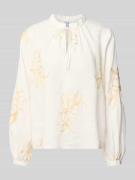 Emily Van den Bergh Bluse mit Serafino-Kragen und Schnürung in Offwhit...