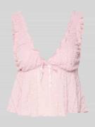 Gina Tricot Top aus Spitze mit Schleifen-Detail in Flieder, Größe L