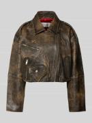 Gestuz Lederjacke mit Reißverschlusstaschen Modell 'diana' in Mittelbr...