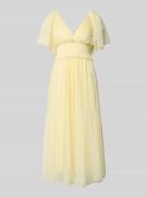 LACE & BEADS Midikleid mit Smok-Details und V-Ausschnitt in Hellgelb, ...