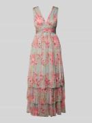 LACE & BEADS Abendkleid mit Volantsaum und V-Ausschnitt in Hellrot, Gr...