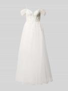 Unique Brautkleid mit floralem Stitching in Offwhite, Größe 34