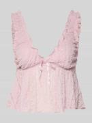Gina Tricot Top aus Spitze mit Schleifen-Detail in Flieder, Größe L