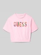 Guess Oversized T-Shirt mit Pailletten- und Perlenbesatz in Rosa, Größ...