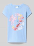 s.Oliver RED LABEL Regular Fit T-Shirt mit Glitzer-Print in Bleu, Größ...