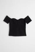 H&M Geripptes Off-Shoulder-Shirt Schwarz, Tops in Größe L. Farbe: Blac...