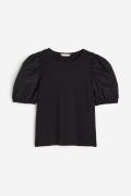 H&M Shirt mit Puffärmeln Schwarz, Tops in Größe S. Farbe: Black