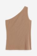 H&M Geripptes One-Shoulder-Shirt Dunkelbeige, Westen in Größe M. Farbe...