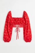 H&M Crêpe-Bluse mit Bändern Rot/Schmetterlinge, Blusen in Größe L. Far...