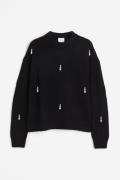 H&M Pullover mit Perlen Schwarz in Größe M. Farbe: Black 023