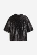 H&M Paillettenshirt Schwarz, T-Shirt in Größe S. Farbe: Black