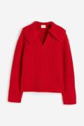 H&M Wollpullover mit Kragen Rot in Größe L. Farbe: Red