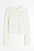 H&M Pullover mit Perlenverzierung Cremefarben in Größe S. Farbe: Cream