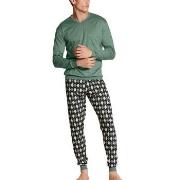 Calida Relax Streamline Pyjama With Cuff Grün gemustert Baumwolle Larg...